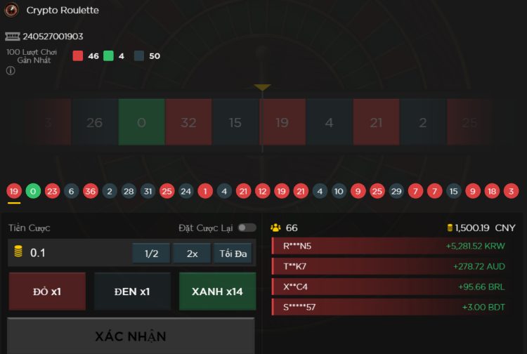 giao diện Crypto Roulette